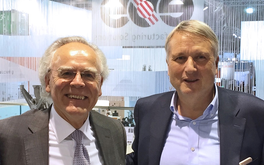 Dr. Hans J. Langer, founder and CEO of EOS (left) and Dr. Peter Oberparleiter, CEO GKN Powder Metallurgy (right)