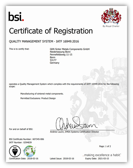 bsi certificate of Registration