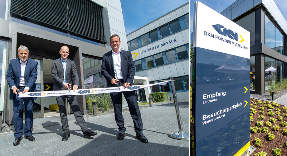 Grand opening of the Customer Center: Peter Oberparleiter, CEO GKN Powder Metallurgy (left), Thorsten Wieres, Plant Director (middle) and Guido Degen, President Additive Manufacturing at GKN Powder Metallurgy (right) are cutting the ribbon.