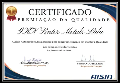 2023 AISIN Quality Award - GKN Hortolândia