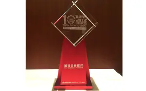 Gkn China Wins Top Business Partner Award From Getrag Gjt. Image is of a red award with a clear glass top.